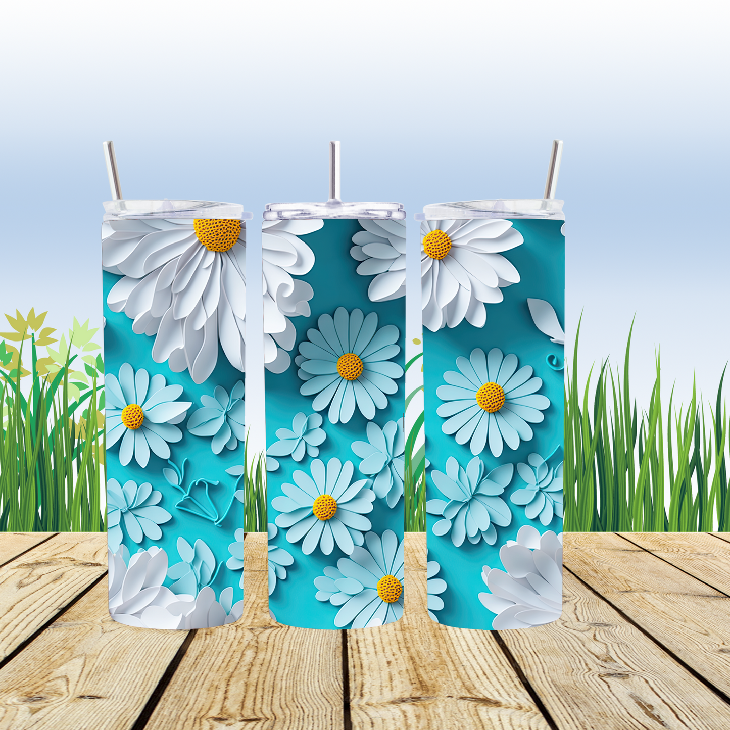 20 oz stainless steel tumbler Daisies