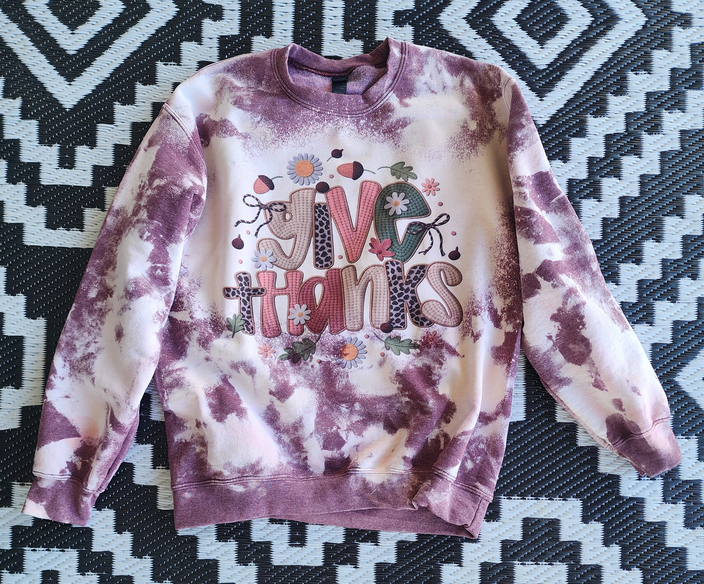 Bleached Sublimation Give Thanks Sweatshirt.