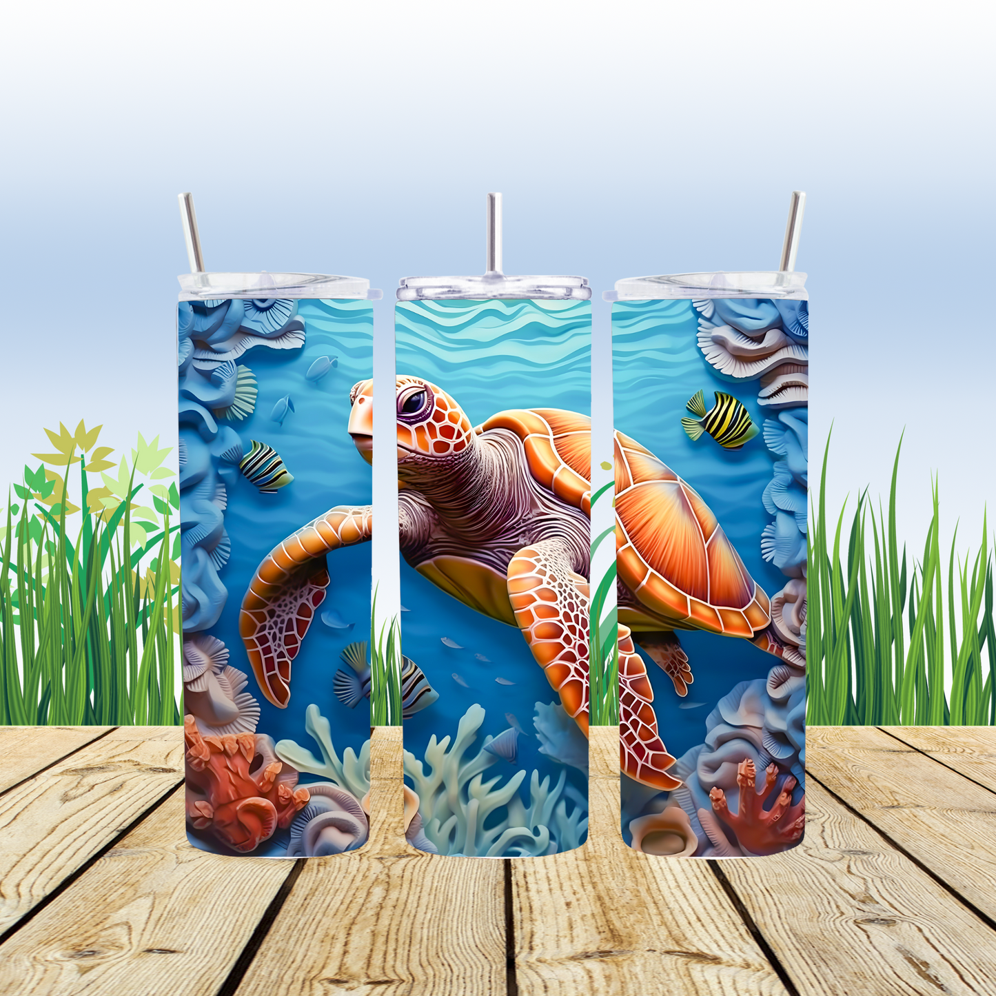 20 oz Stainless steel tumbler 3d sea turtle