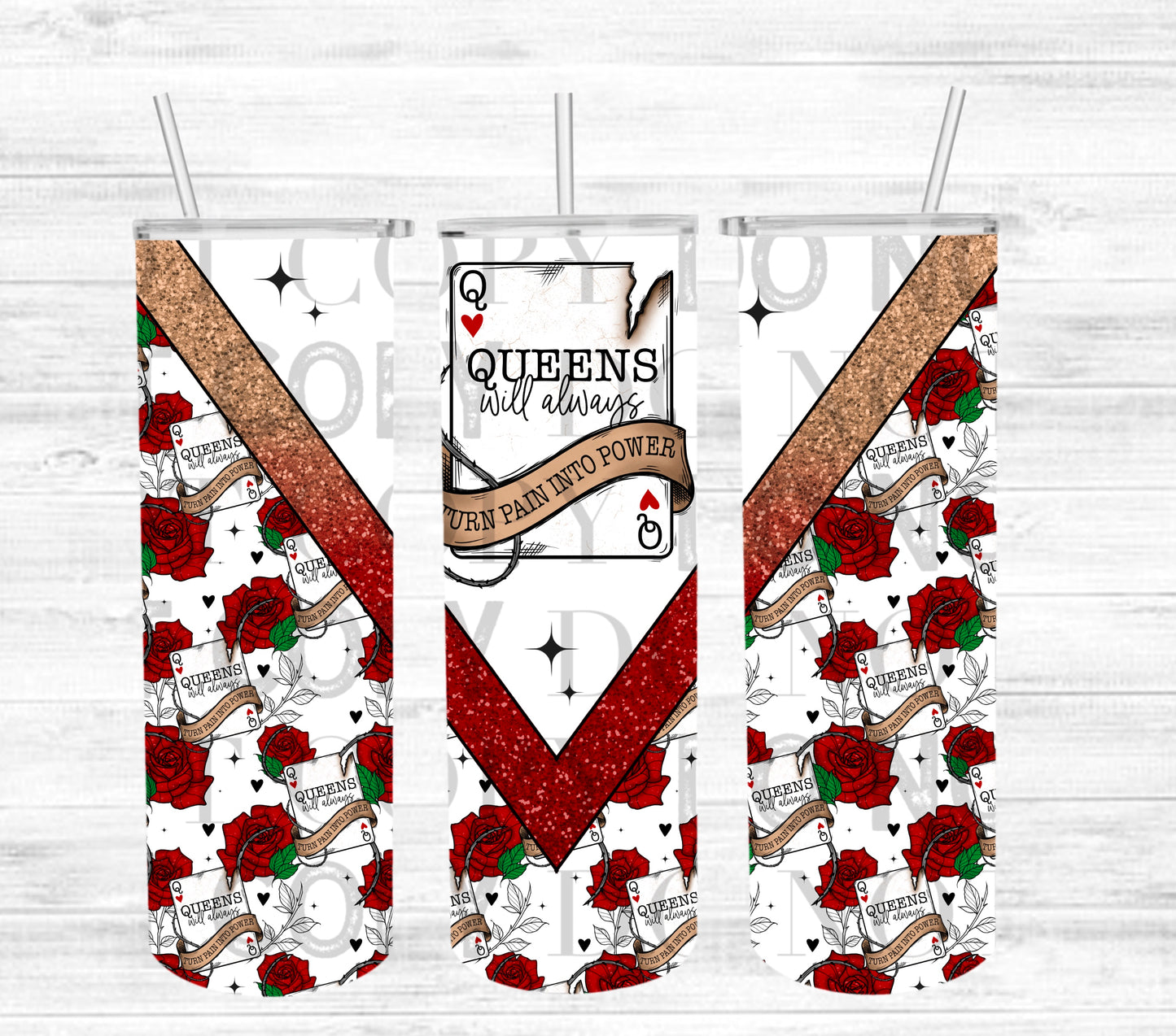 20 oz Stainless steel tumbler. Queens will always turn pain into power.
