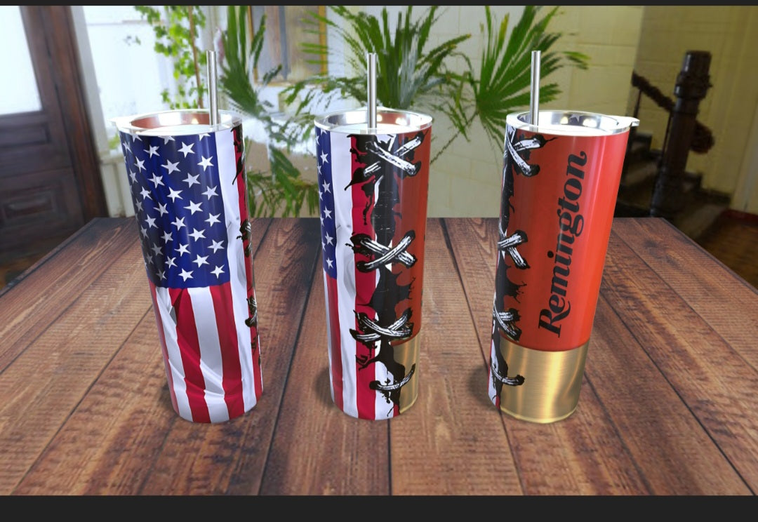 20 oz Stainless steel tumbler Remington With Flag Design