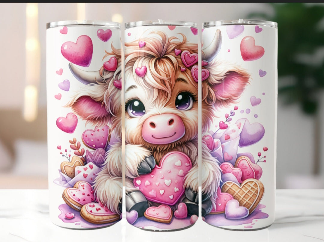 20 oz Highland Cow Valentine Stainless steel tumbler
