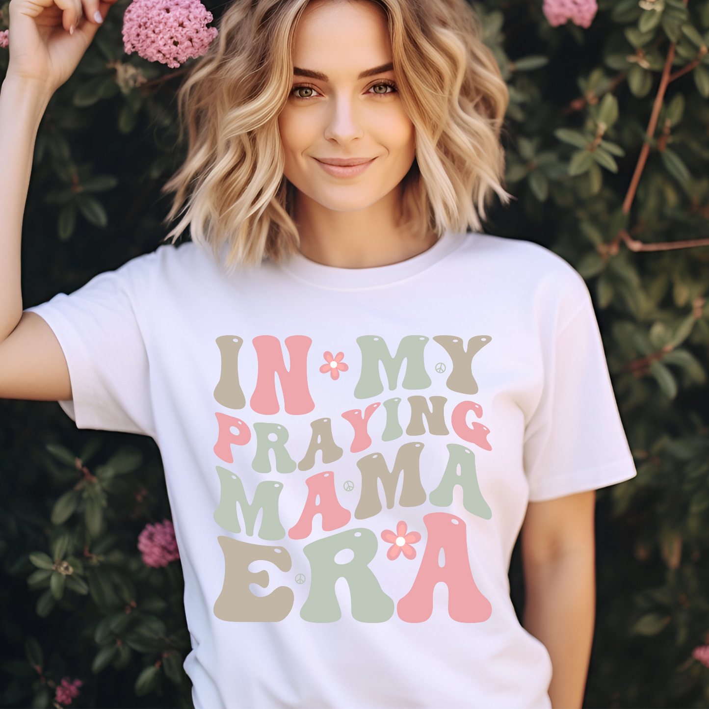 In My Praying Mama Era. Short sleeve sublimation T-shirt