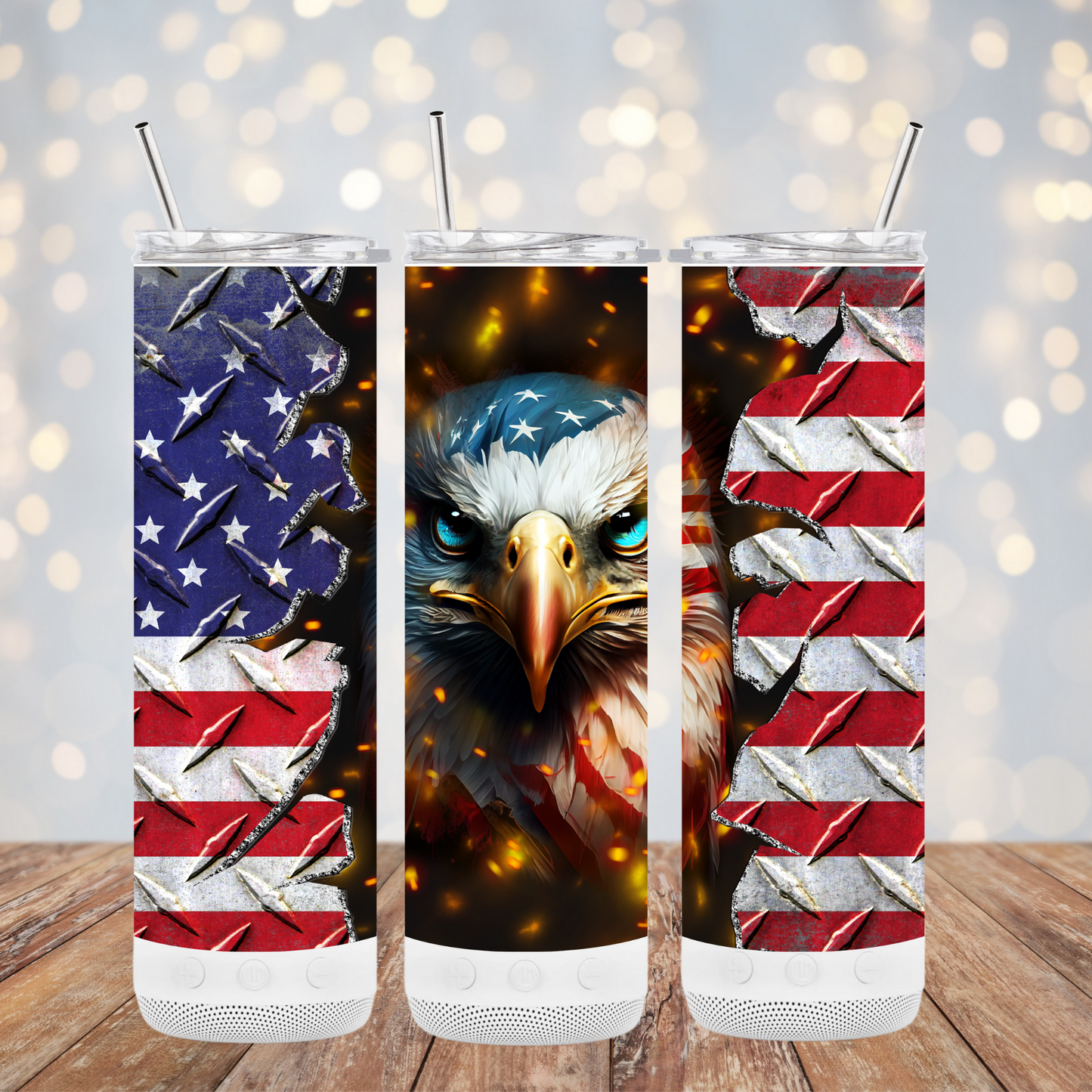 20OZ SUBLIMATABLE WIRELESS SPEAKER TUMBLER 2.0 Eagle with American Flag