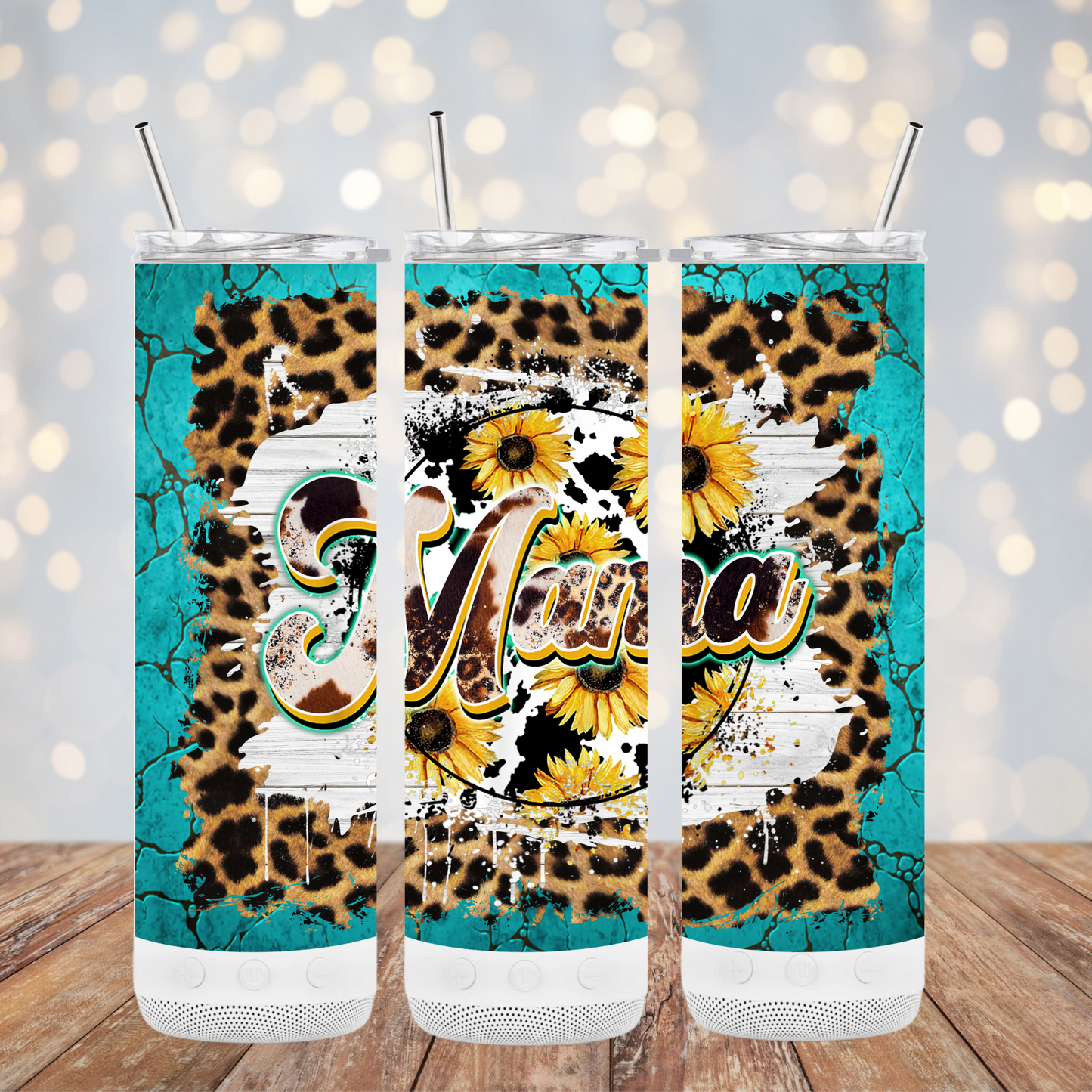 20OZ SUBLIMATABLE WIRELESS SPEAKER TUMBLER Mama cheetah turquois