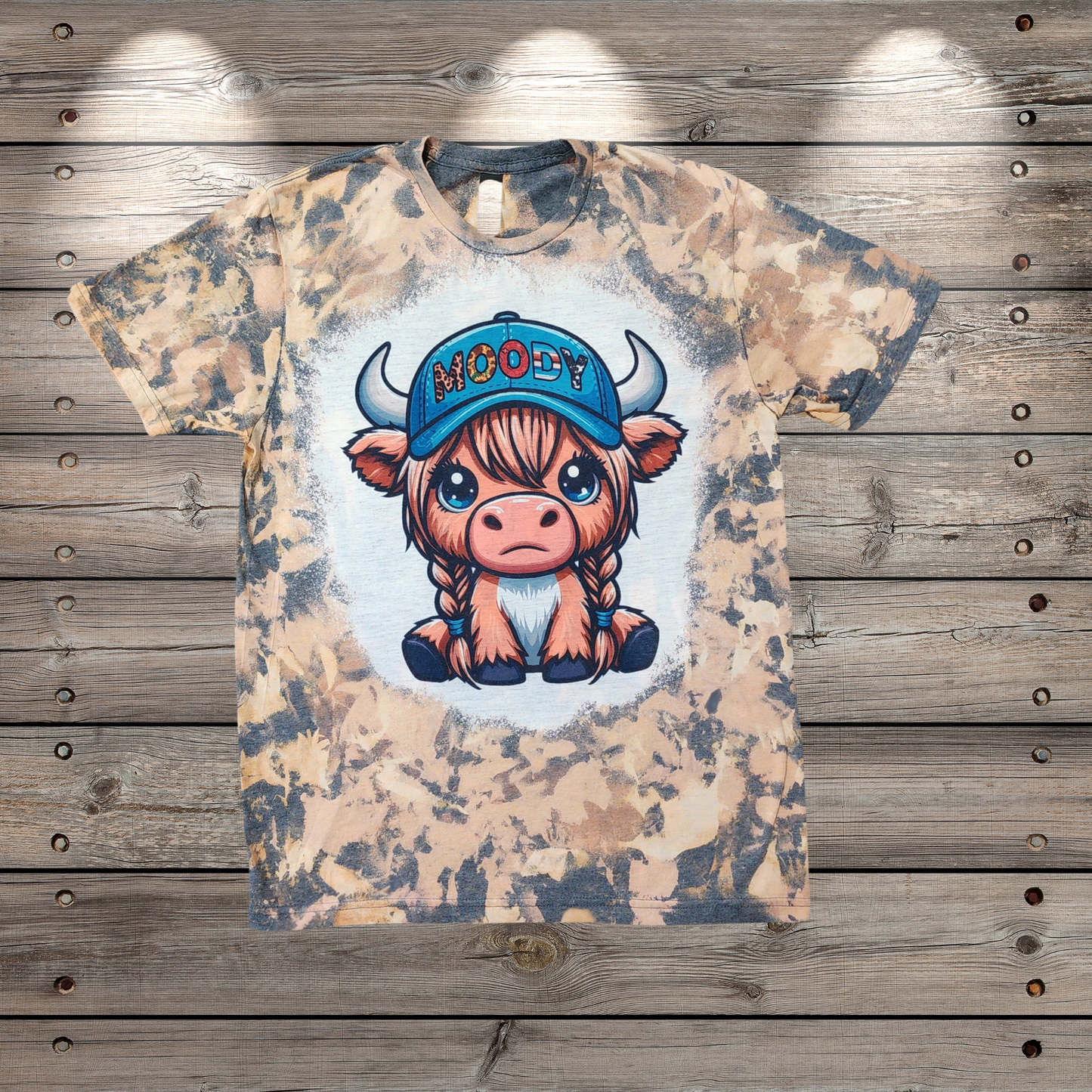 Bleached T-shirt Highland Cow Moody
