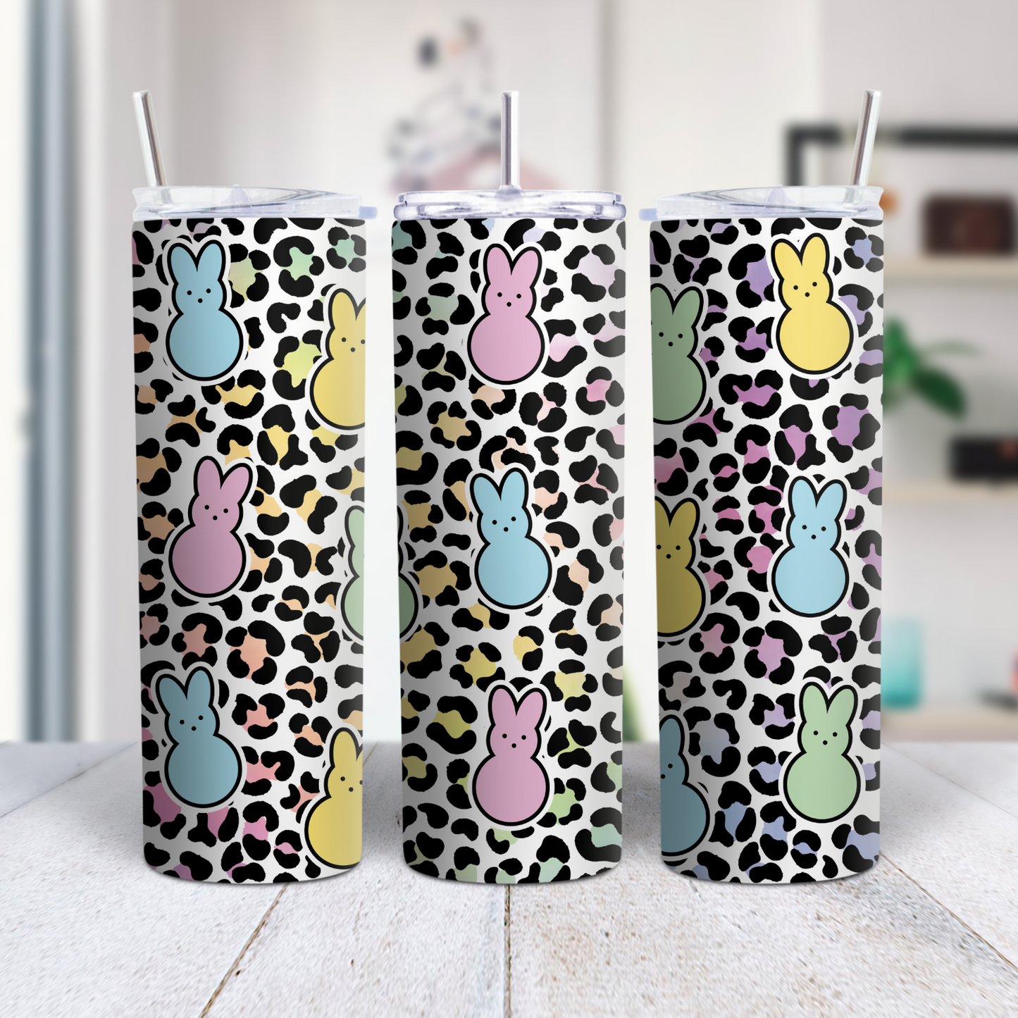 20 oz Stainless steel tumbler Easter Bunny Rainbow Leopard