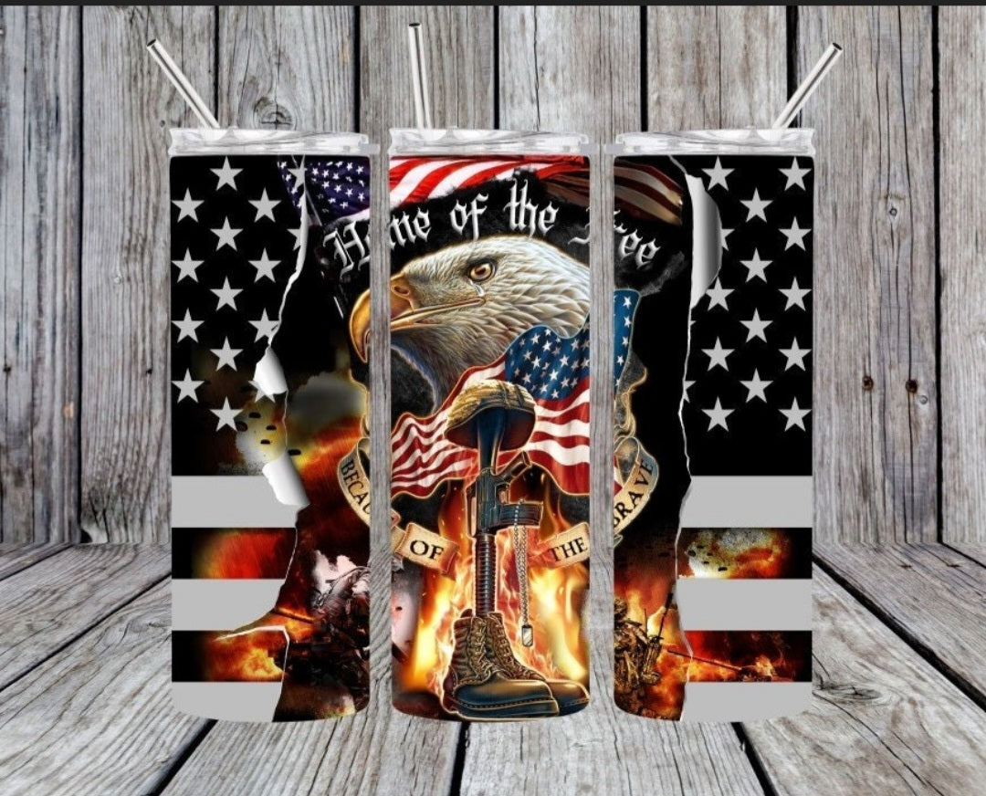 20 oz Stainless steel tumbler home of the brave