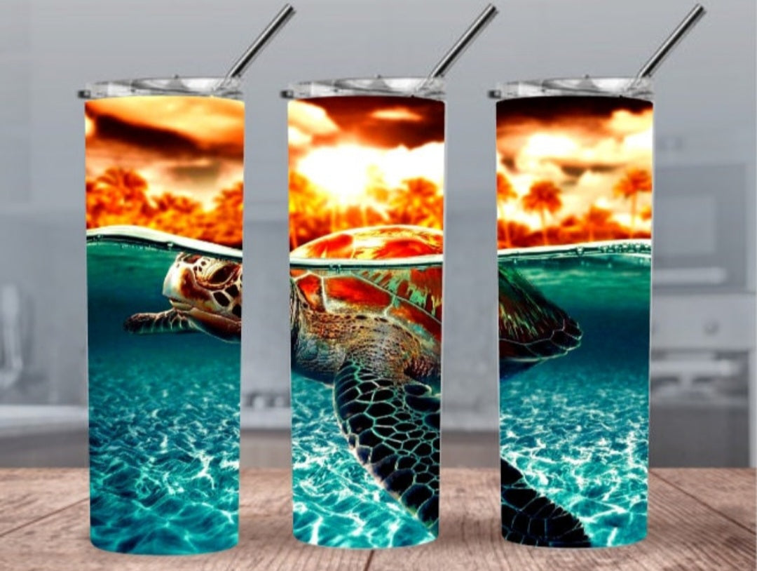 20 oz SeaTurtle Sunset Stainless steel tumbler