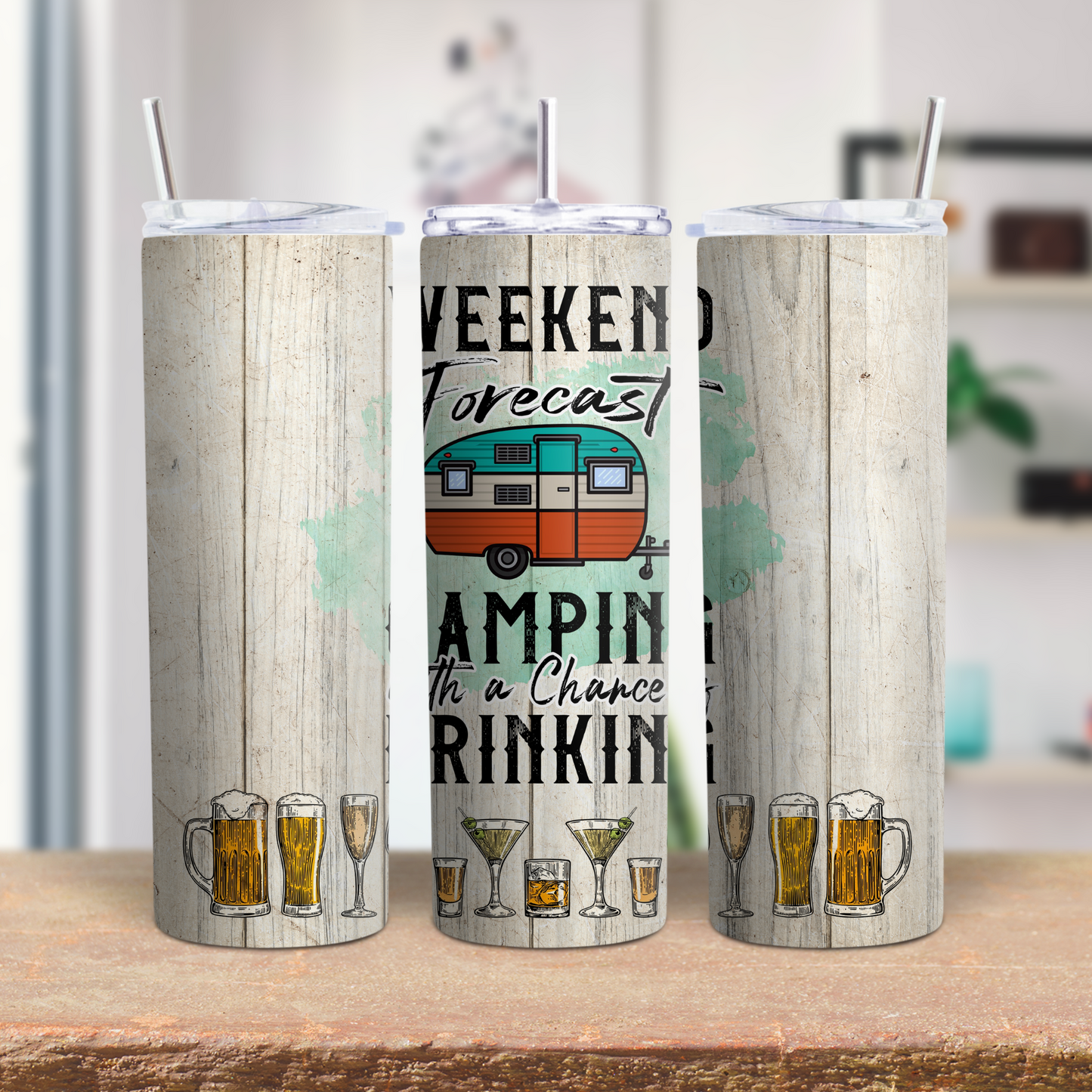 20 oz Stainless steel Weekend forecast camping with a chance of drinking