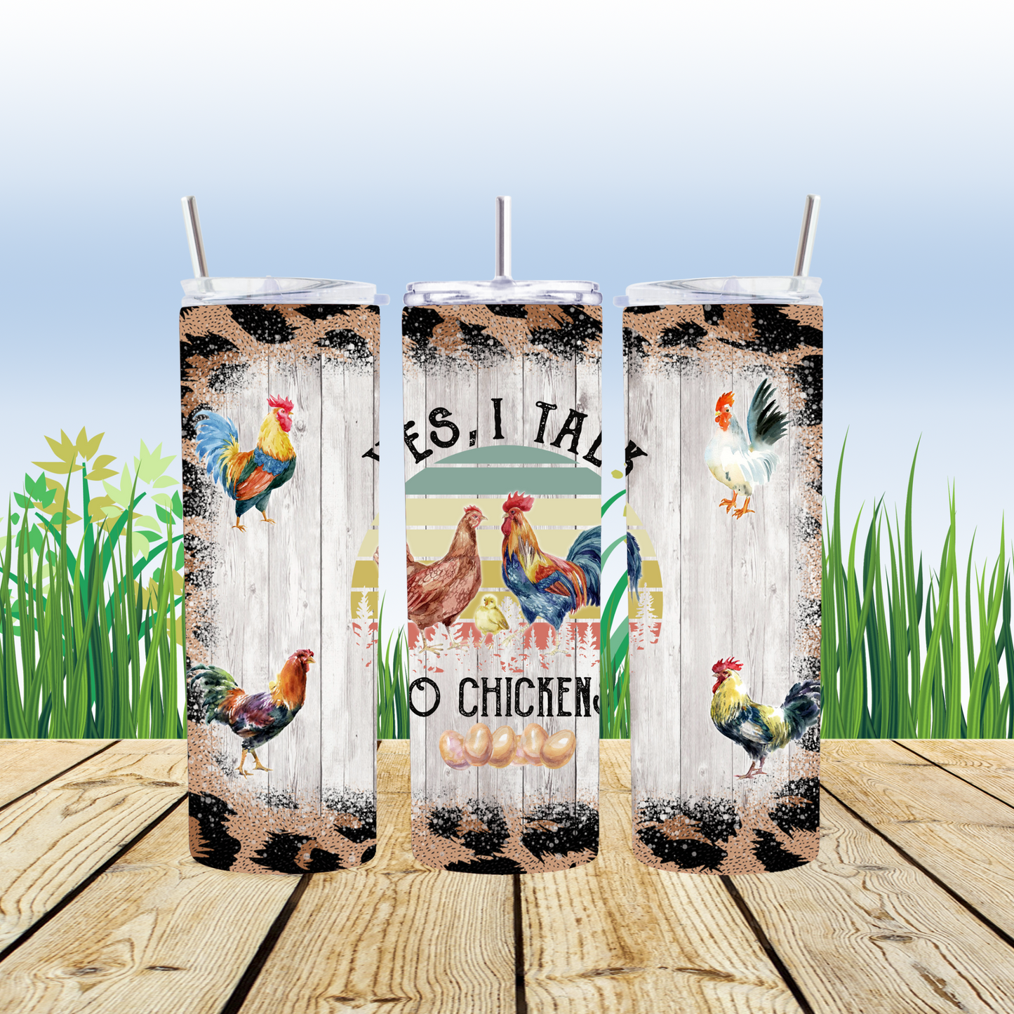 20 oz Stainless steel tumbler Yes I talk to chickens.