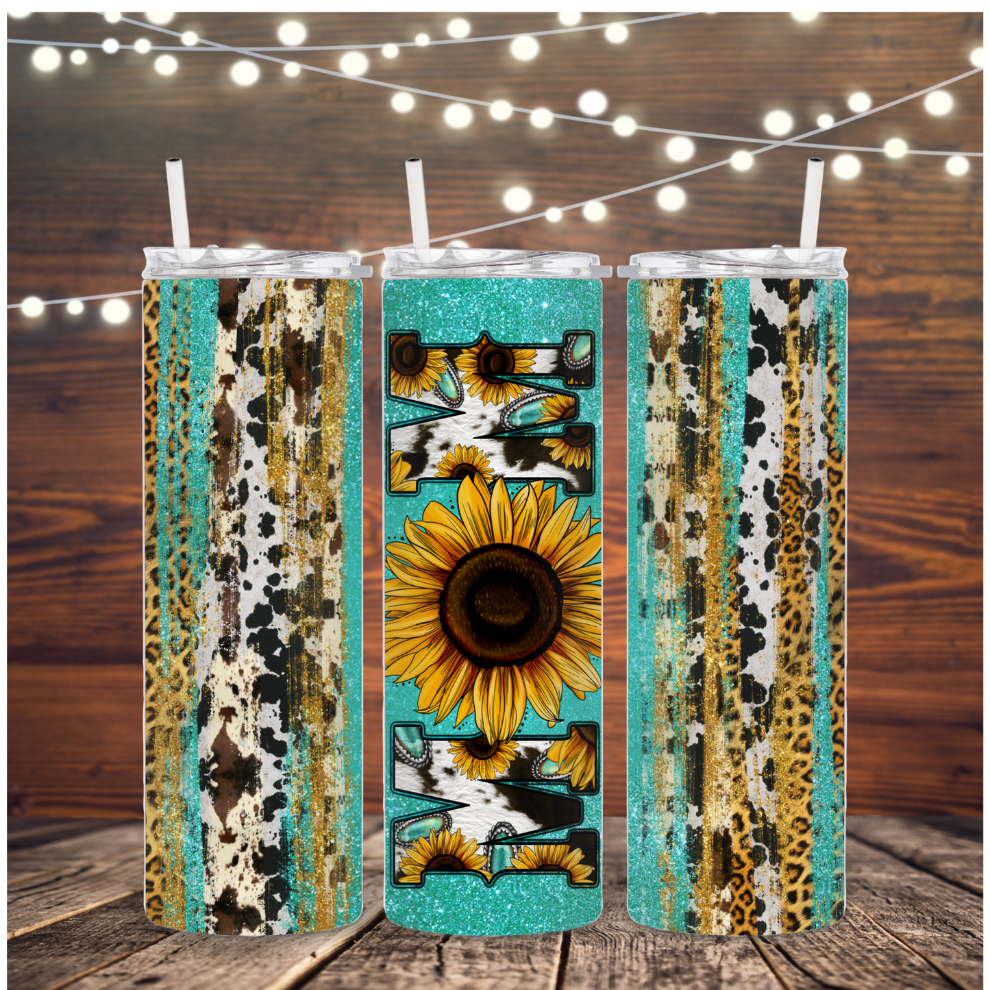 20 oz stainless steel tumbler Mom sunflower,,cheetah and cow print