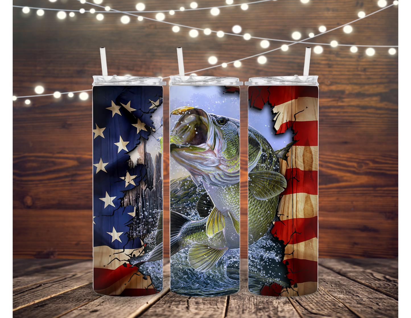 20 oz stainless steel tumbler fishing flag