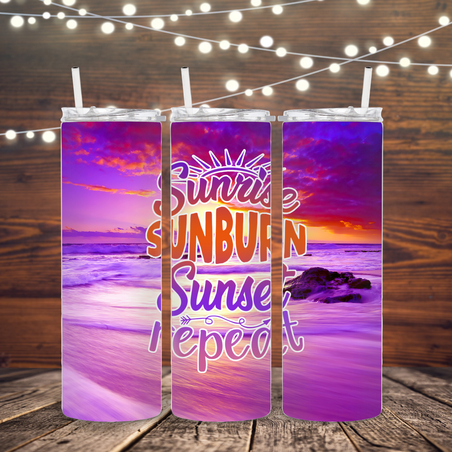 20 oz Sunrise Sunburn Sunset Repeat Stainless steel tumbler.