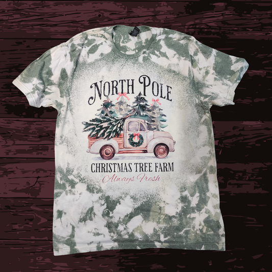 Bleached T-shirt North Pole Christmas Tree Farm Always Fresh