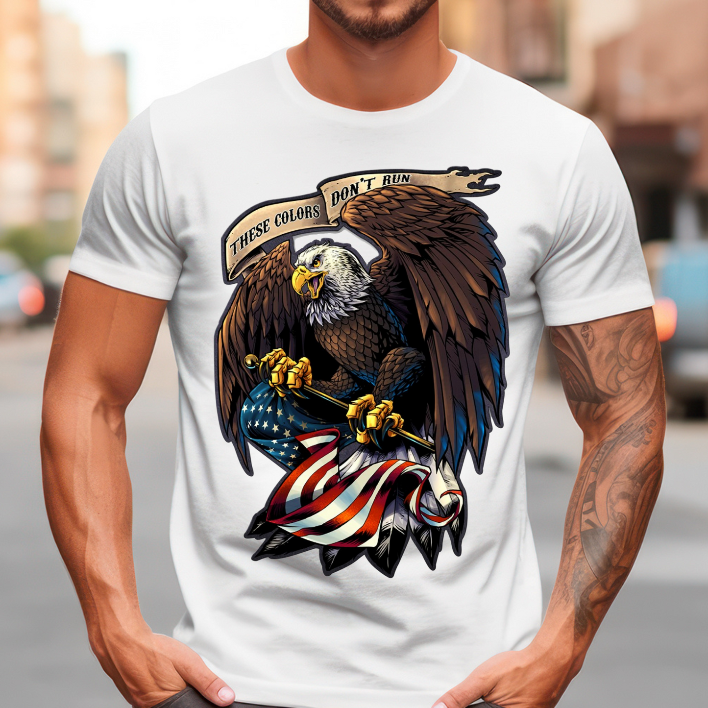 These colors don't run. Short sleeve sublimation T-shirt