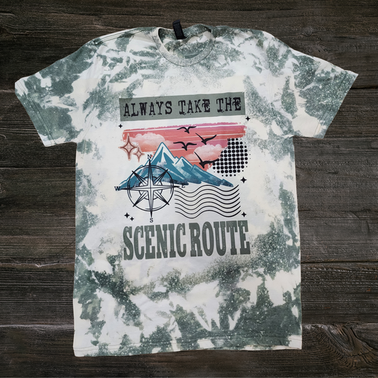 Bleached Sublimation tshirt. Take the scenic route