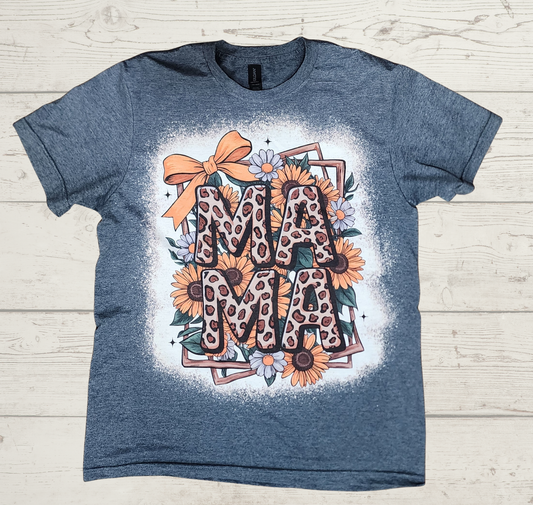 Bleached Sublimation tshirt. Mama and sunflowers