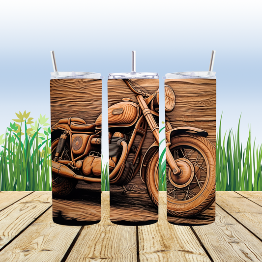 20 oz Stainless steel tumbler Woodgrain Motorcycle