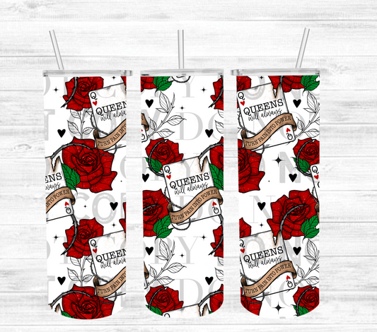 20 oz stainless steel tumbler queens, red roses