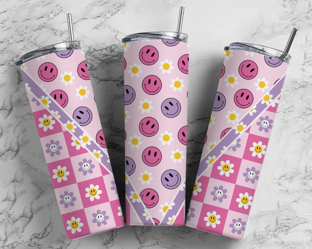 20 oz    ... Purle/Pink Smiley Floral  Stainless steel  tumbler
