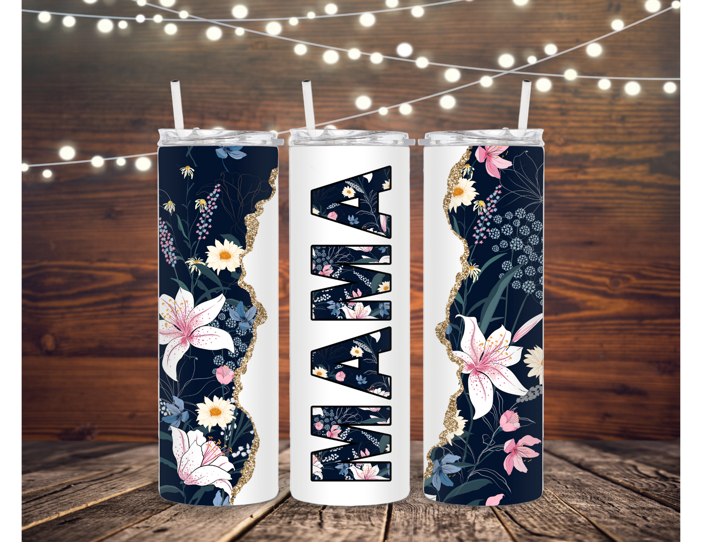 20 oz stainless steel tumbler floral Mama with flowers