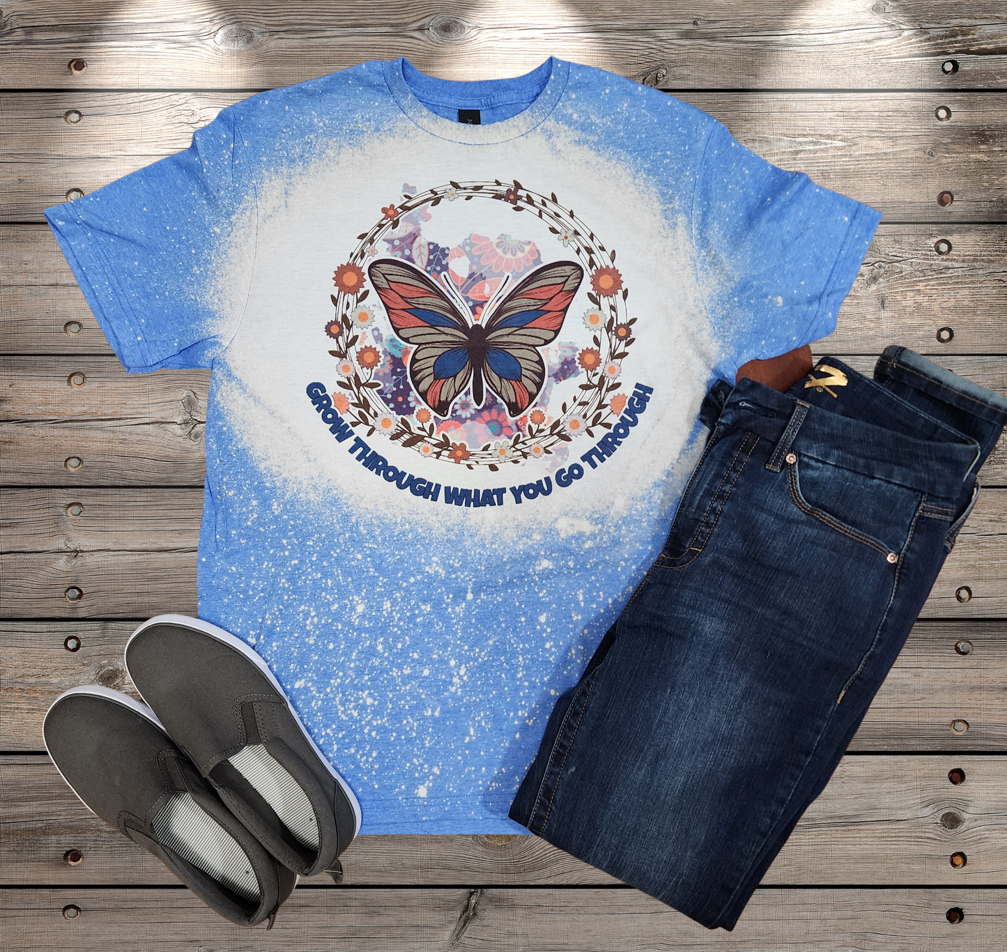 Bleached sublimated TShirt  Grow through what you go through